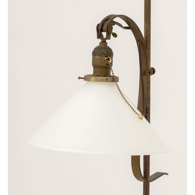 Vintage Arts and Crafts Style Bronzed Wrought Iron Lamp For Sale In New York - Image 6 of 6