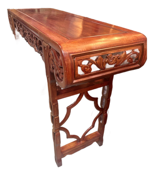 Vintage Chinese Rosewood Carved Dragon Altar/Console Table