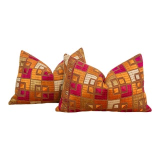 Multicolor Mosaic, Set of 2 Heirloom Bagh Phulkari Pillows For Sale