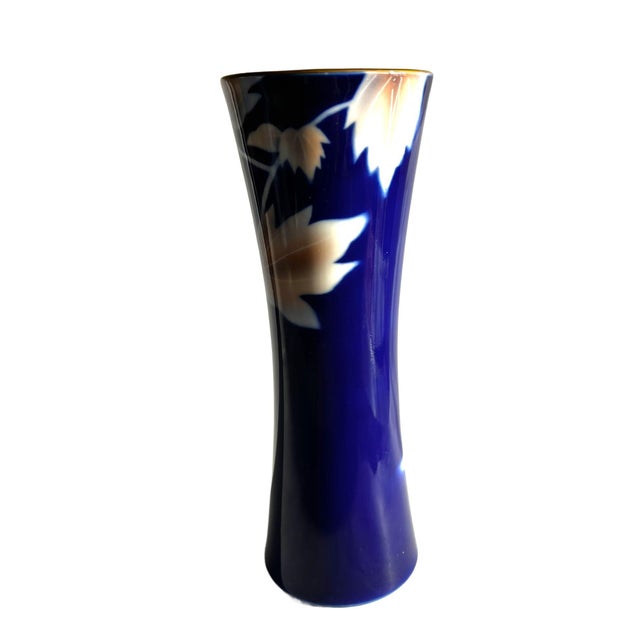 1960s Fukugawa Vase in Cobalt Blue Glaze and Pink Leaves For Sale - Image 10 of 16