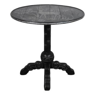 A Vintage-Style, Hand-Painted Round Side Table With a Bamboo-Joint Detail Base For Sale