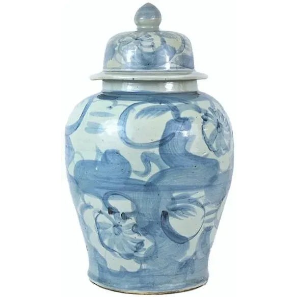 2020s Large Chinoiserie Blue and White Abstract Lotus Ginger Jar For Sale - Image 5 of 12