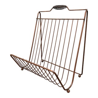 Vintage Mid Century Wire Magazine Rack With Wrapped Handle For Sale