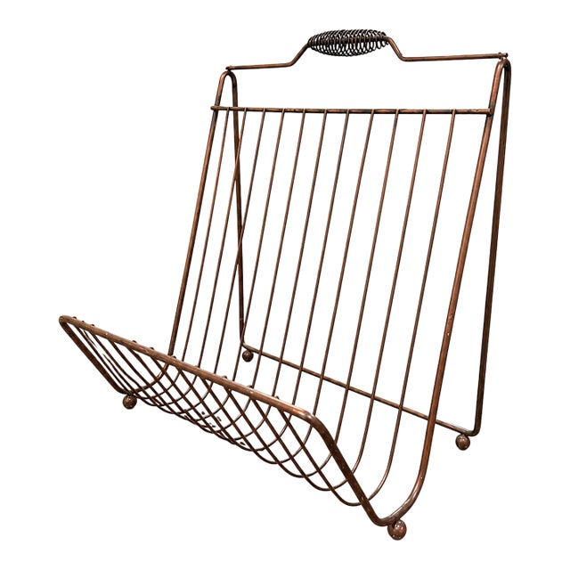 Vintage Mid Century Wire Magazine Rack With Wrapped Handle For Sale