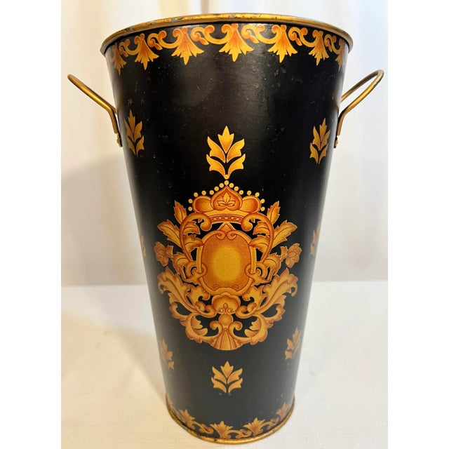 Vintage Regency Hand Painted Tole Flower Bucket For Sale - Image 4 of 6