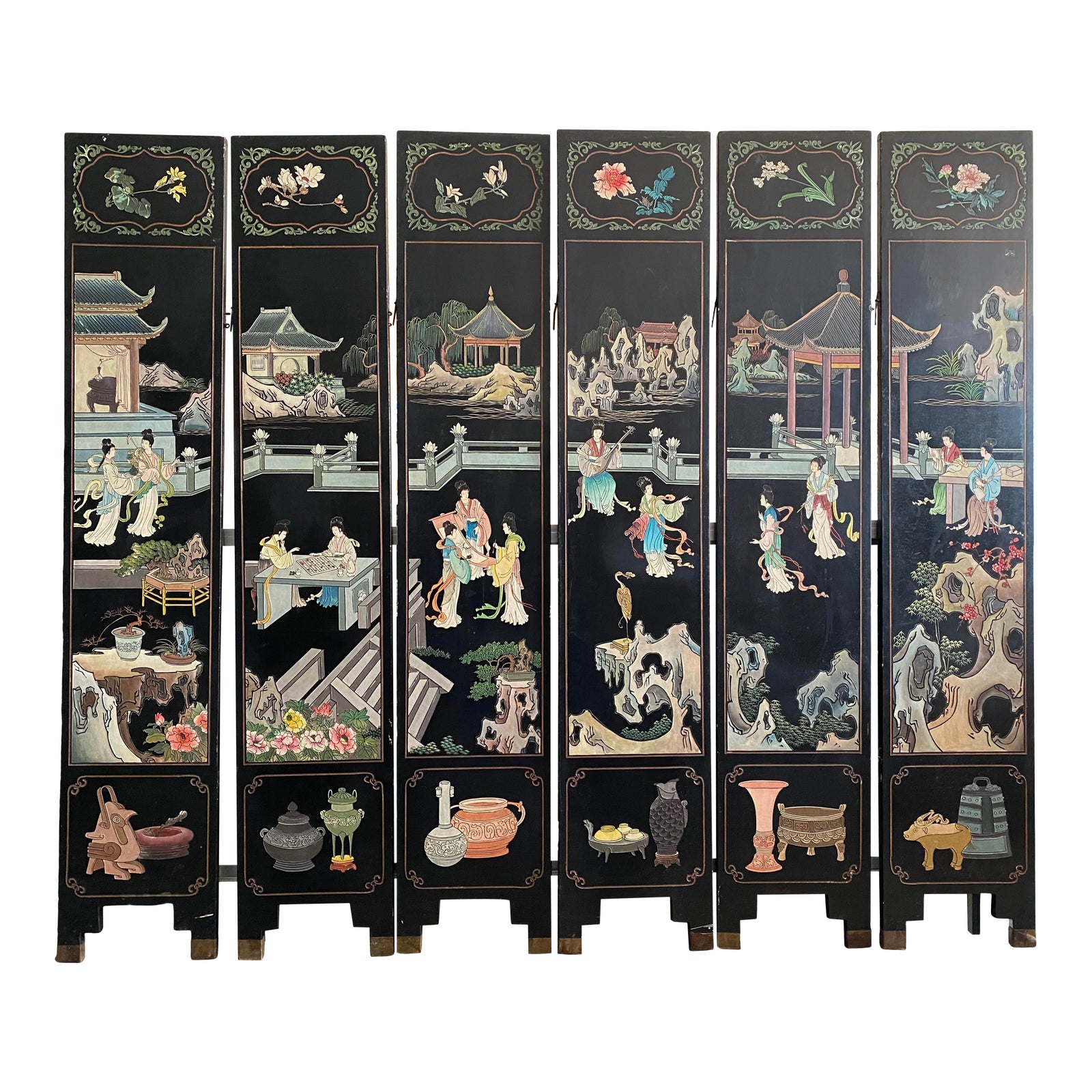 Antique Asian 6Panel Room Divider Screen Chairish