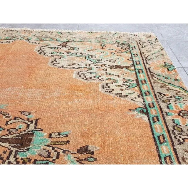 1960s Flower Design Vintage Wool Area Rug For Sale - Image 9 of 10