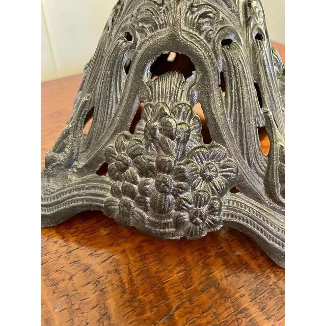 Quality antique victorian oil lamp having the original etched glass shade and glass chimney, double brass burners, hand...