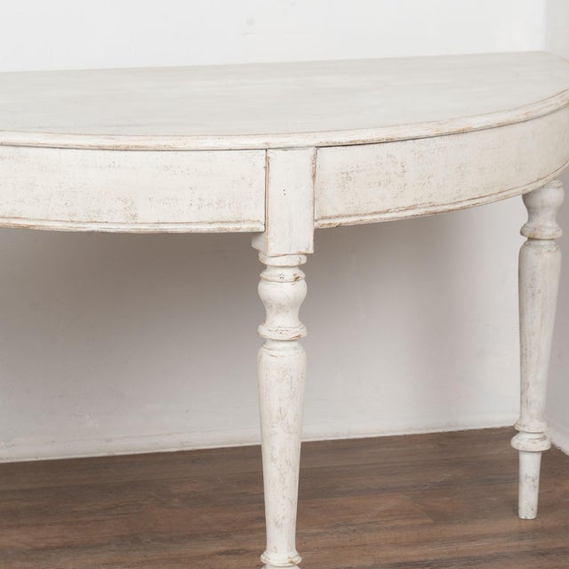 White Pair, 19th Century Swedish White Painted Large Demi Lune Consoles Side Tables For Sale - Image 8 of 14