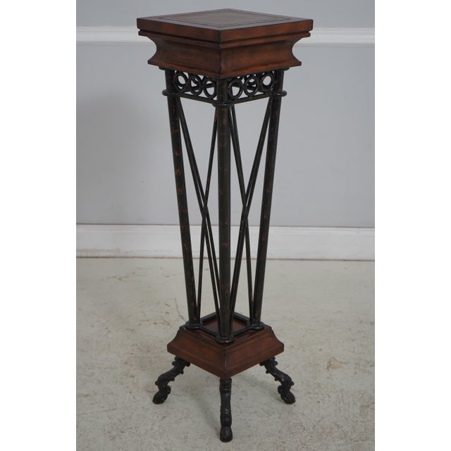 Traditional Pair of Maitland Smith Leather Wrapped Pedestal Stands For Sale - Image 3 of 13