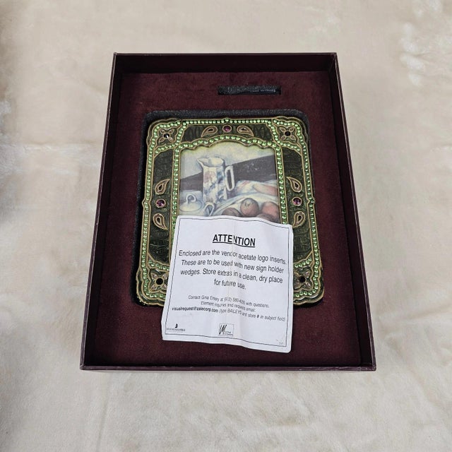 2000 - 2009 Michael Hero Jeweled Green Enamel Picture Frame in Original Box For Sale - Image 5 of 6