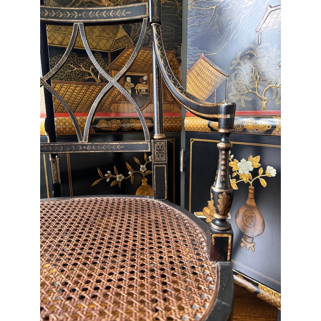 Black Vintage English Regency Caneback Chair For Sale - Image 8 of 12