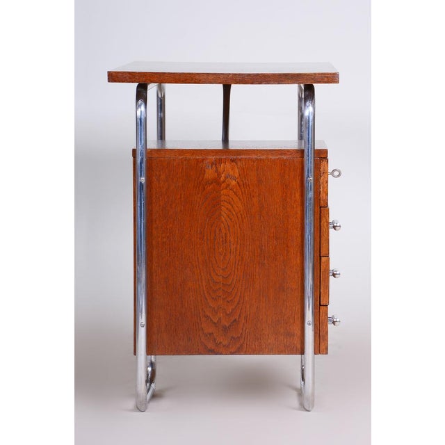 Bauhaus Writing Desk in Oak and Chrome by R. Slezák, Czech, 1930s For Sale - Image 10 of 14