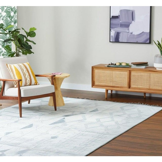 9x13 Ivory Hand-Knotted Wool Faded Diamond Tribal Modern Carpet Rug For Sale In New York - Image 6 of 6