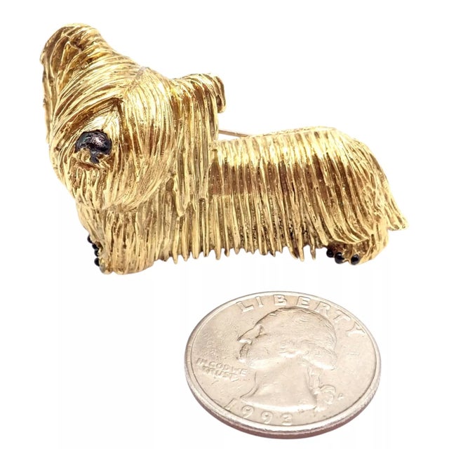 Contemporary Vintage Tiffany & Co. Yellow Gold Enamel Dog Terrier Brooch Pin 1960's For Sale - Image 3 of 11