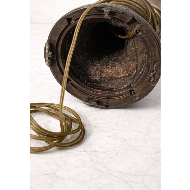 Vintage Solid Brass Table Lamp With Turned Column and Original Patina, 35” For Sale - Image 4 of 5