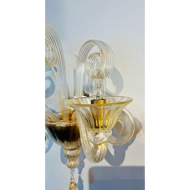 Murano Myran Allan Luxury Lighting Italian Murano Glass Wall Sconces Pair For Sale - Image 4 of 5