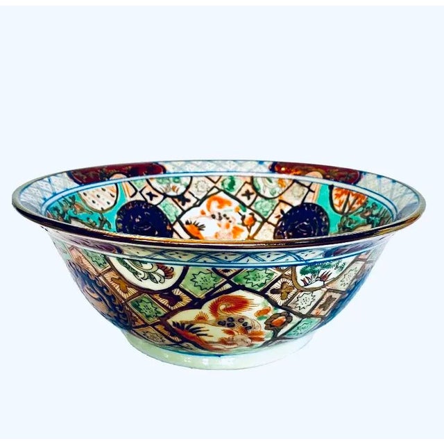 Ceramic Mid-Century Chinese Porcelain Macau Hand Painted Decorative Imari Style Console Bowl For Sale - Image 7 of 9