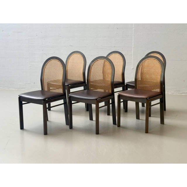 Chairs with Wicker and Leather Seats by Dietiker, 1980s, Set of 6 For Sale - Image 6 of 16