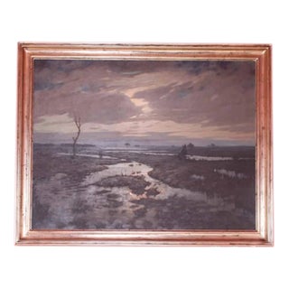 Jules Verstreken, Watercourse in the Moonlight, Oil on Canvas, Framed For Sale