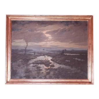 Jules Verstreken, Watercourse in the Moonlight, Oil on Canvas, Framed For Sale