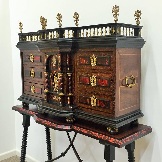 18th Original Italian Cabinet on Stand, Baroque Bargueno with Carey Inlays For Sale - Image 4 of 6