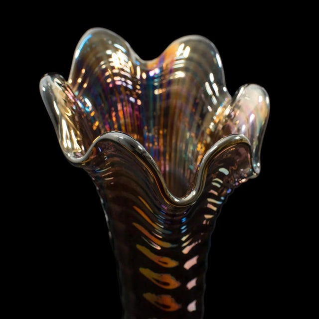 Mid Century Decorative Carnival Glass Vase For Sale - Image 11 of 13