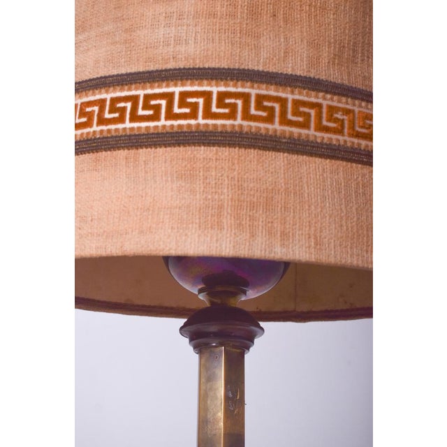 Metal Danish Brass Floor Lamp with Fabric Shade, 1950 For Sale - Image 7 of 8