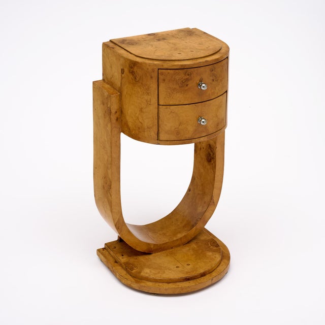 1930s French Art Deco Burled Ash Side Table With Architectural U-Form Base For Sale - Image 5 of 9
