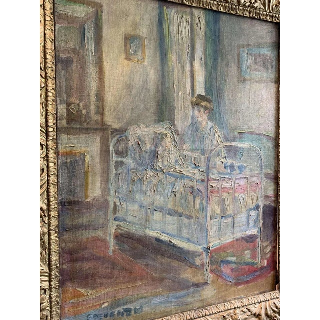 Swedish Artist, Child's Nursery with Nanny, 1900s, Oil on Canvas For Sale - Image 4 of 11