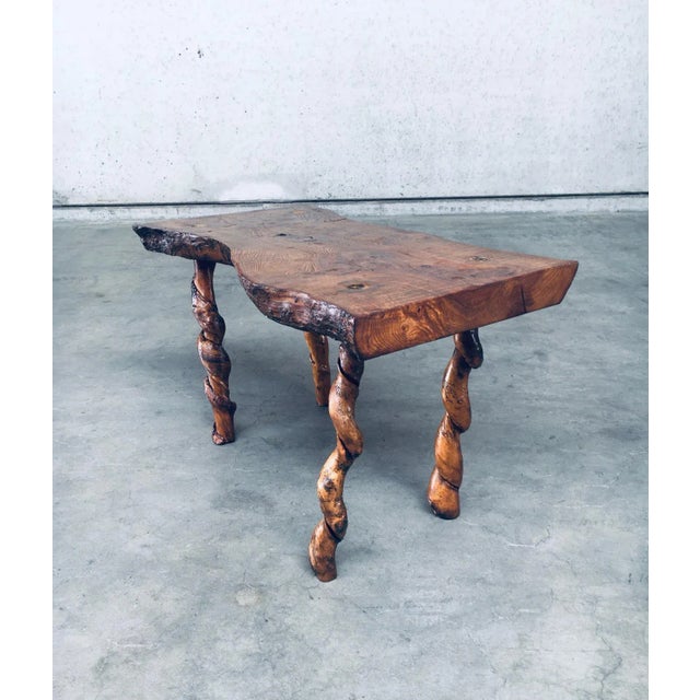 Brown Brutalist Style Handcrafted Oak & Grape Wood Side Table, 1950s For Sale - Image 8 of 18