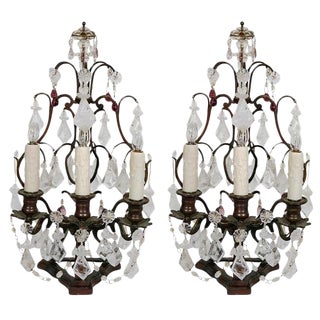 Pair 19th C. French Bronze and Rock Crystal & Amethyst Glass Girandoles For Sale