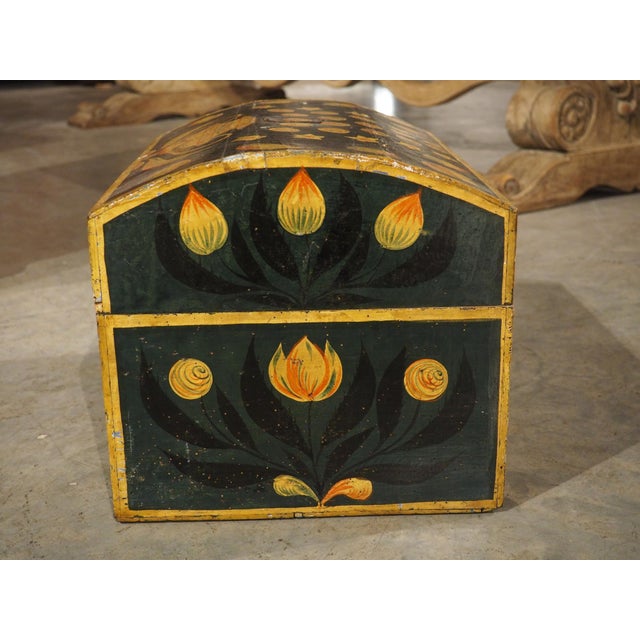 19th Century Hand Painted Polychrome Trunk With Floral Decor, Normandy France For Sale - Image 13 of 18