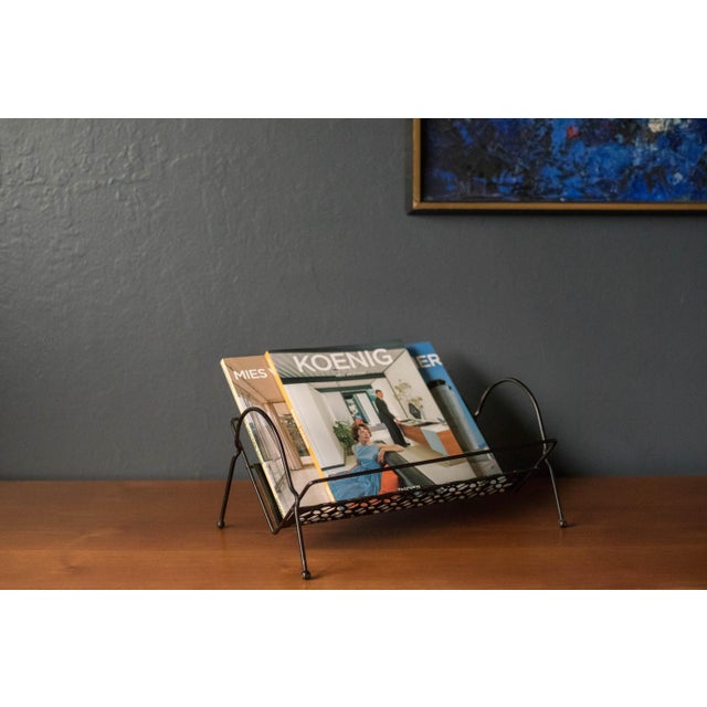 Vintage magazine rack basket holder circa 1960's. The perfect home decor accessory to organize and display magazines, LP...