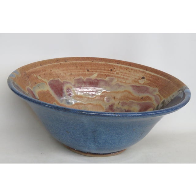 Large Ceramic Centerpiece Bowl Wide Flared Rim and Speckled Blue Red Glaze 5000b For Sale In Miami - Image 6 of 17