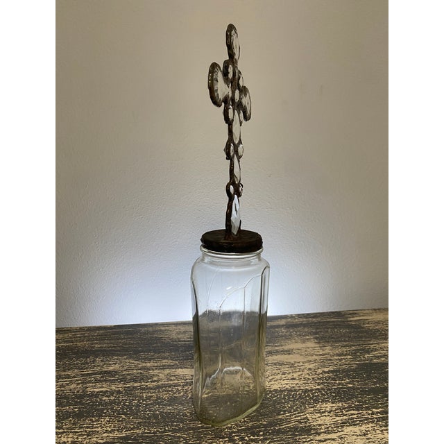 Early 21st Century Handmade Crystal Cross Assemblage Sculpture on Clear Glass Bottle For Sale - Image 5 of 7