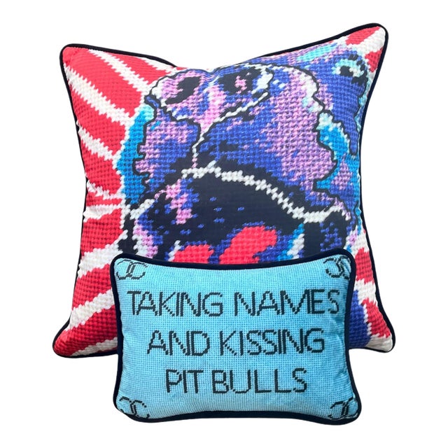 Velvet "Pit Bull Power" Custom Pillow Set, Original For Sale
