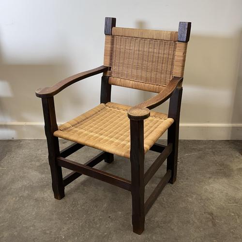 Wood Vintage French Oak and Rattan Armchairs, 1940s, Set of 2 For Sale - Image 7 of 9