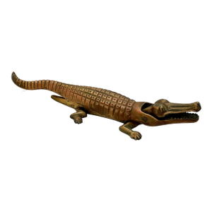 Unusual Antique Solid Cast Bronze Figurative Crocodile Table Top Nut Cracker - Large Size - 15 Inches Long