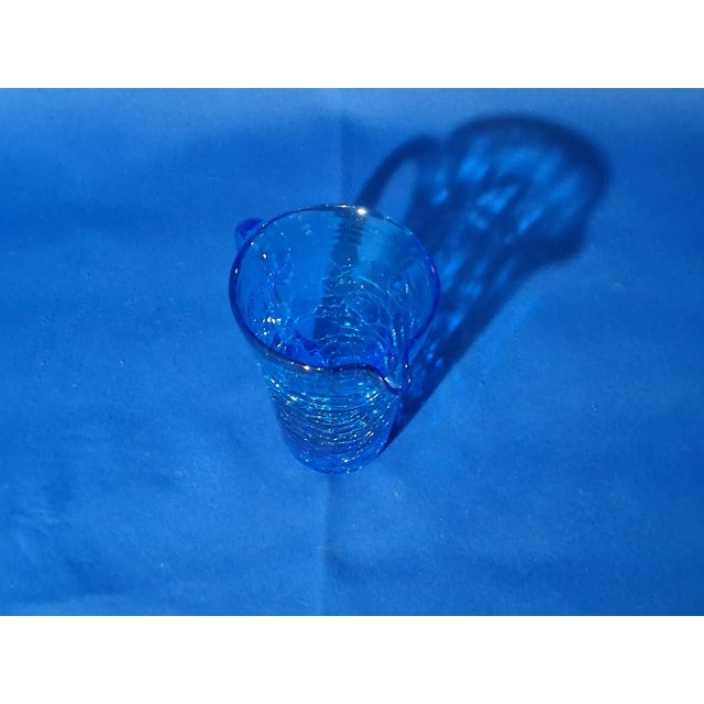 C 1960 Pilgrim Glass Co. Sapphire Blue Crackle Glass Mini Pitcher For Sale - Image 4 of 7