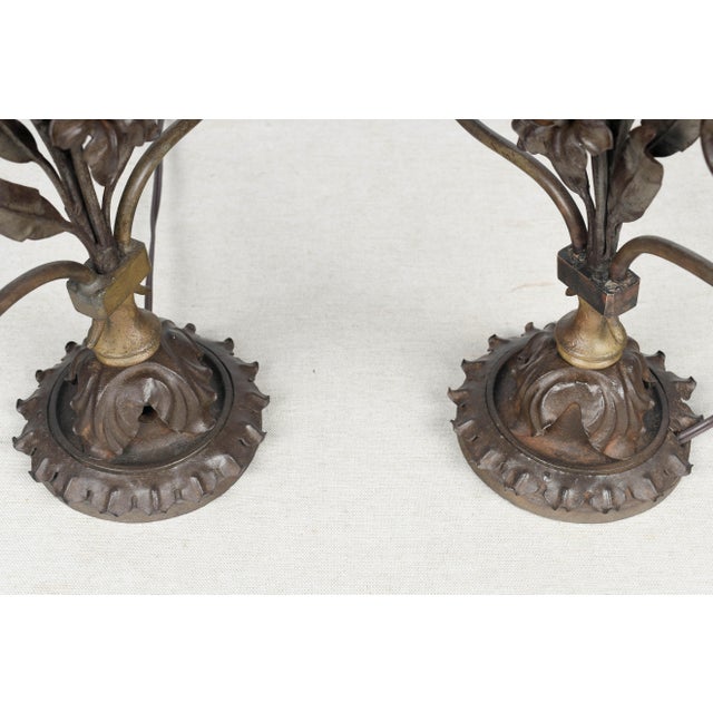 Metal Pair of Rustic Art Deco Iron Candelabra For Sale - Image 7 of 9