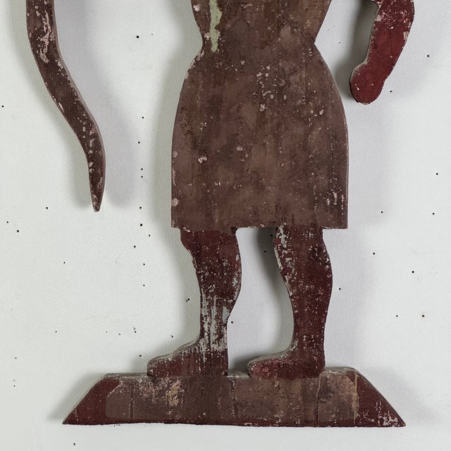 Epic 19th Century Indian Chief Trade Sign, Carved Wood in Painted Salmon Color For Sale - Image 13 of 14