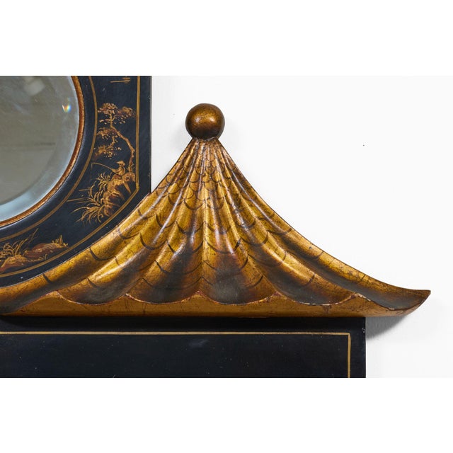 Chinoiserie Chinoiserie Ebonized Two-Tiered Pagoda Topped Mirror For Sale - Image 3 of 8
