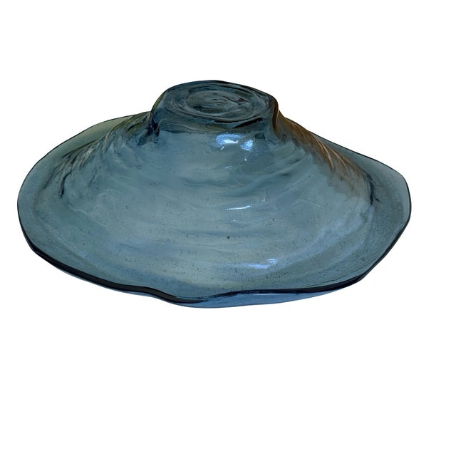 Glass 1990s Organic Modern Annieglass Custom Ocean Blue "Pasta Duo" Set For Sale - Image 7 of 11