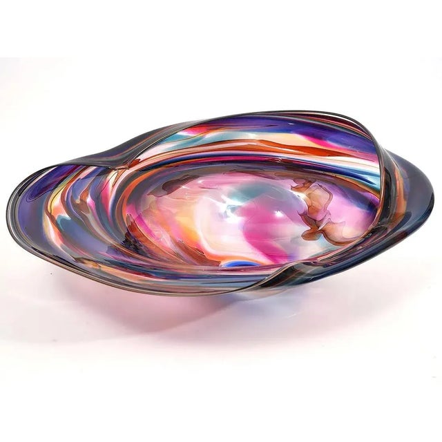 Glass Monumental David Goldhagen Blown Art Glass Centerpiece Bowl, American For Sale - Image 7 of 18