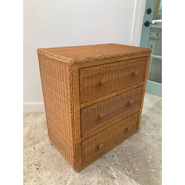 Tan Boho Chic Rattan Wicker 3 Drawer Chest Dresser For Sale - Image 8 of 13