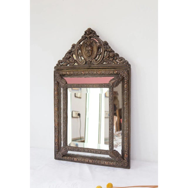 Antique French Patinated Brass Bevelled Mirror For Sale - Image 4 of 12