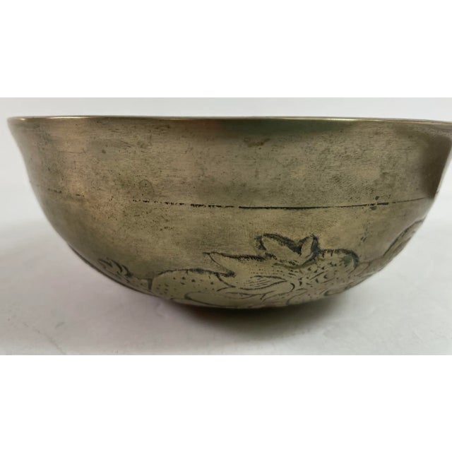 Hammered Brass Singing Bowl With Dragons Nepal 1940s For Sale - Image 11 of 12