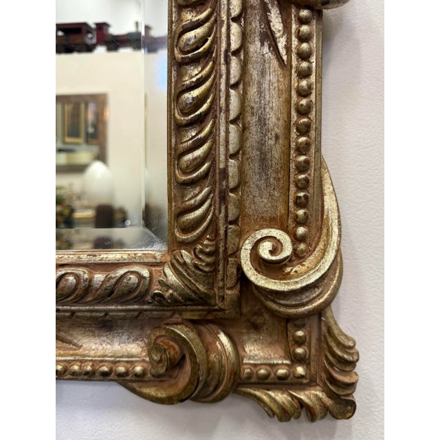Vintage Overscaled Italian Neoclassical Style Carved Wood Beveled Mirror For Sale - Image 4 of 5