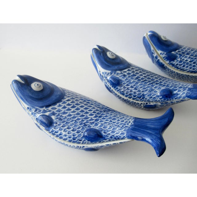 1990s Vintage C.1998 Asian (Seymour Mann) Blue & White Blanc De Chin Koi Fish Lidded Serving Dishes - 3 Sets For Sale - Image 5 of 13